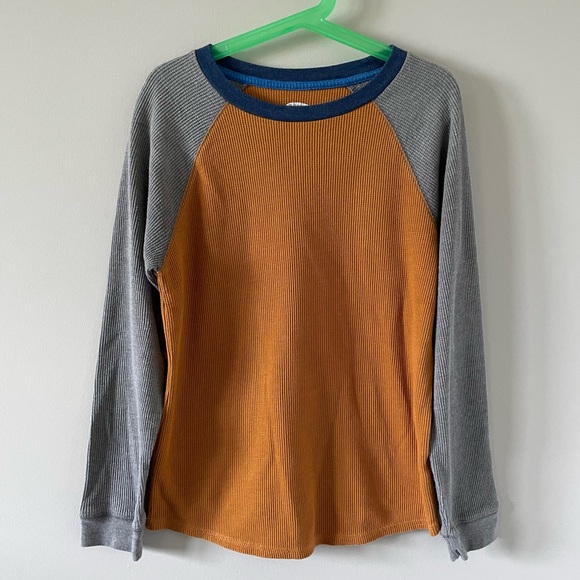 Old Navy Boys Thermal Knit Raglan Long Sleeve T-Shirt - Yellow, Grey, & Navy - Picture 5 of 7
